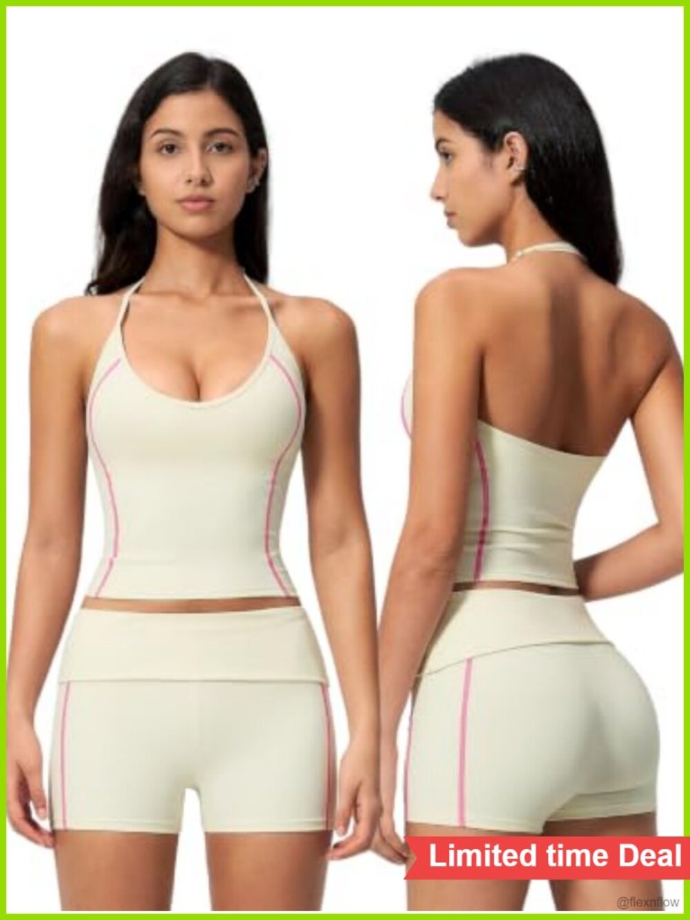 Women 2 Piece Workout Set Halter Sports Bra Biker Shorts High Stretch